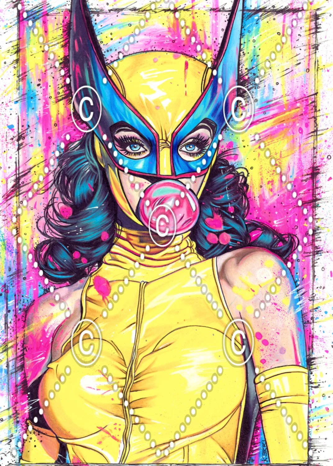 Wolverina, colourful comic artwork by Kerri Bradley